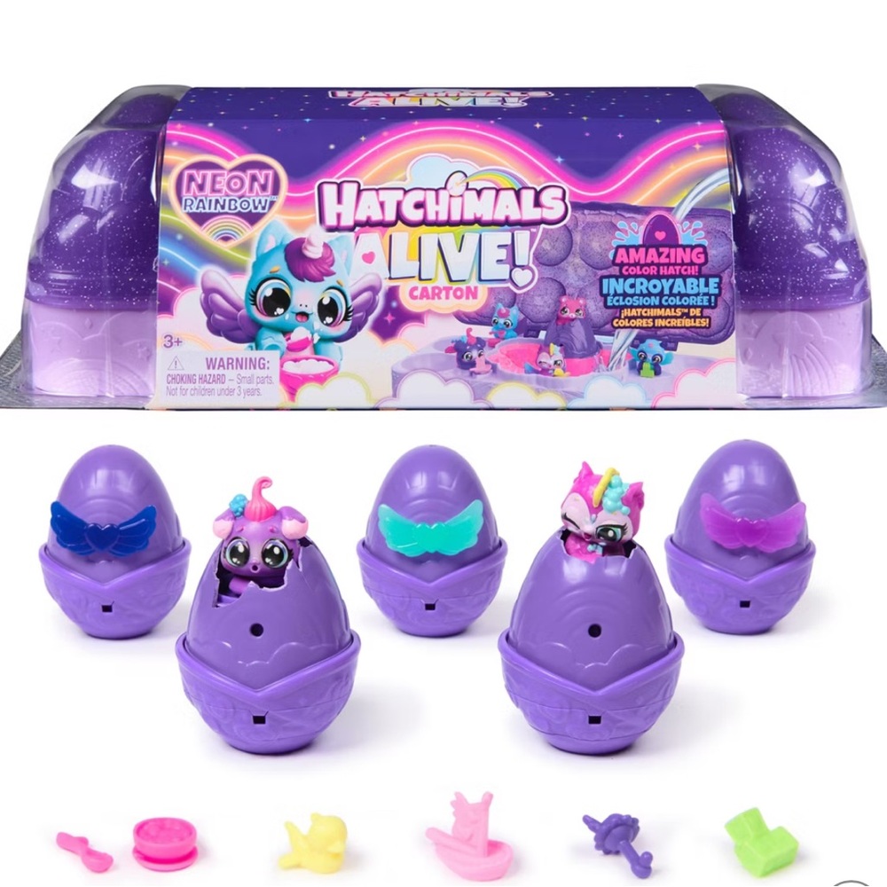 NEW| Hatchimals Alive! Carton - Purple Neon Rainbow Eggs